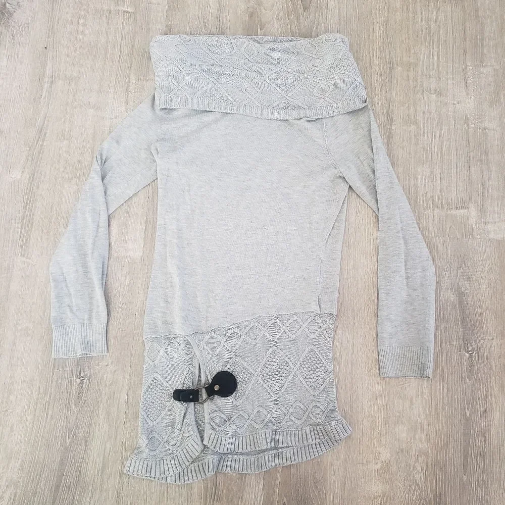 VENUS Women’s Knit Sweater Dress Size Medium Long Sleeve Cowl Neck Grey Buckle - Picture 1 of 5